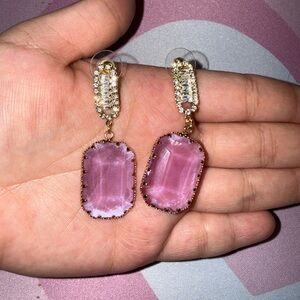 Elegant Pink Gemstone Drop Earrings